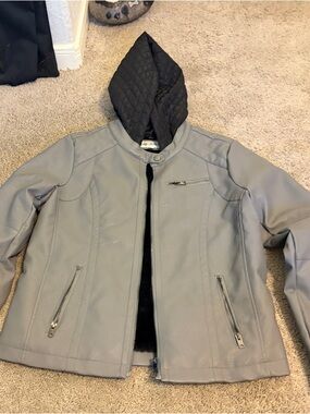 Women's Light Gray Hooded Moto Jacket